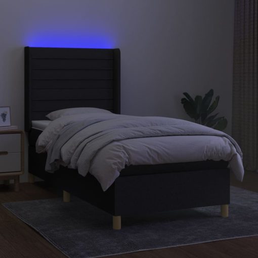 Box spring postelja z vzmetnico LED črna 100x200 cm blago - Image 3