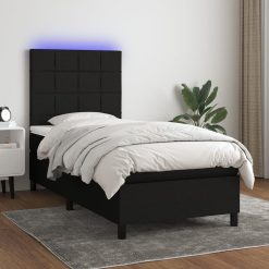 Box spring postelja z vzmetnico LED črna 100x200 cm blago