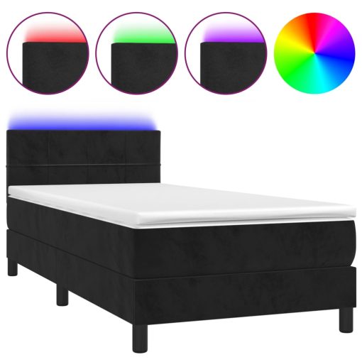 Box spring postelja z vzmetnico LED črna 100x200 cm žamet - Image 2