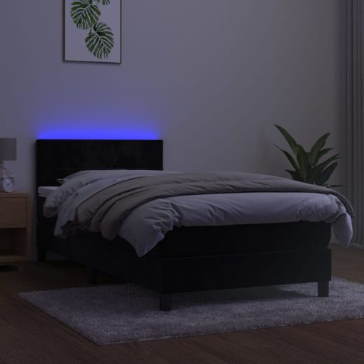 Box spring postelja z vzmetnico LED črna 100x200 cm žamet - Image 3