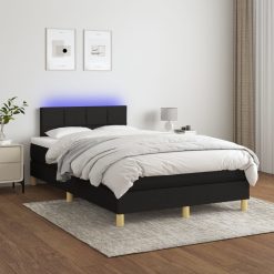 Box spring postelja z vzmetnico LED črna 120x200 cm blago