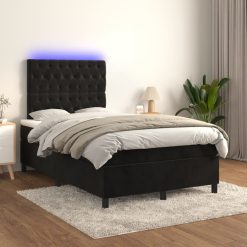 Box spring postelja z vzmetnico LED črna 120x200 cm žamet