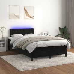 Box spring postelja z vzmetnico LED črna 120x200 cm žamet