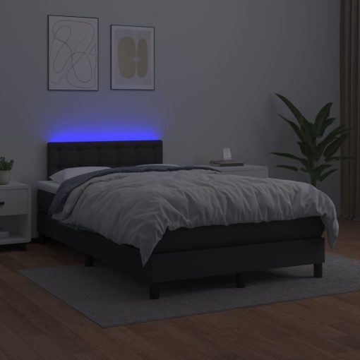 Box spring postelja z vzmetnico LED črna 120x200cm umetno usnje - Image 4