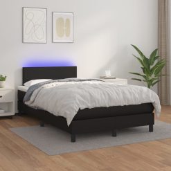 Box spring postelja z vzmetnico LED črna 120x200cm umetno usnje