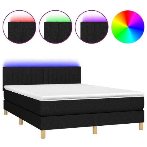 Box spring postelja z vzmetnico LED črna 140x190 cm blago - Image 2