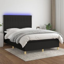 Box spring postelja z vzmetnico LED črna 140x190 cm blago