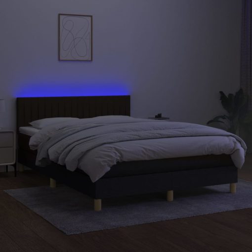 Box spring postelja z vzmetnico LED črna 140x190 cm blago - Image 3