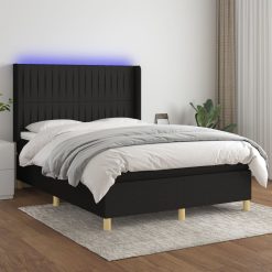 Box spring postelja z vzmetnico LED črna 140x190 cm blago