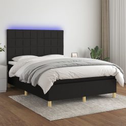 Box spring postelja z vzmetnico LED črna 140x190 cm blago