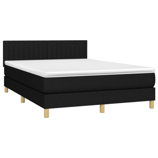 Box spring postelja z vzmetnico LED črna 140x190 cm blago - Image 4