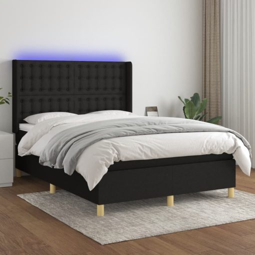 Box spring postelja z vzmetnico LED črna 140x190 cm blago