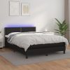 Box spring postelja z vzmetnico LED črna 140x190 cm um. usnje