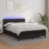 Box spring postelja z vzmetnico LED črna 140x190 cm um. usnje