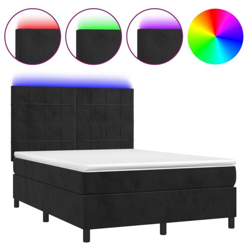 Box spring postelja z vzmetnico LED črna 140x190 cm žamet - Image 2