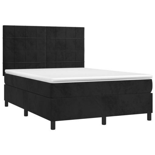 Box spring postelja z vzmetnico LED črna 140x190 cm žamet - Image 3