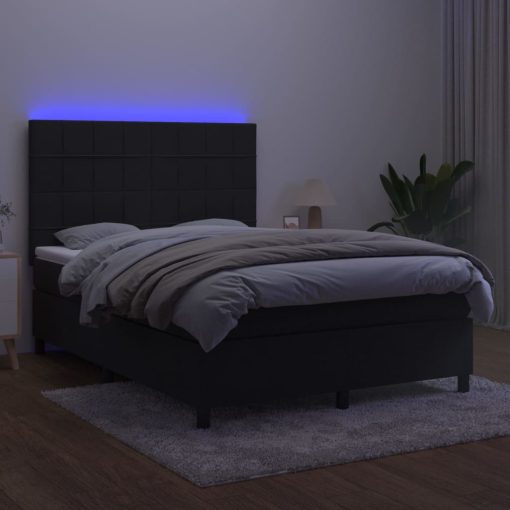 Box spring postelja z vzmetnico LED črna 140x190 cm žamet - Image 4