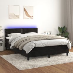 Box spring postelja z vzmetnico LED črna 140x190 cm žamet