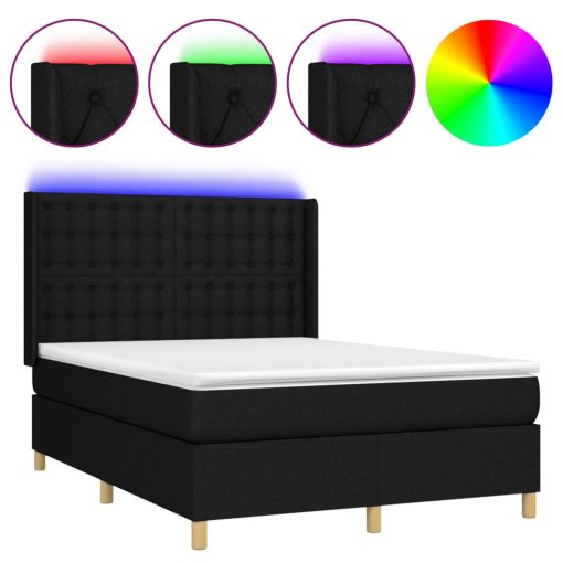 Box spring postelja z vzmetnico LED črna 140x200 cm blago - Image 2