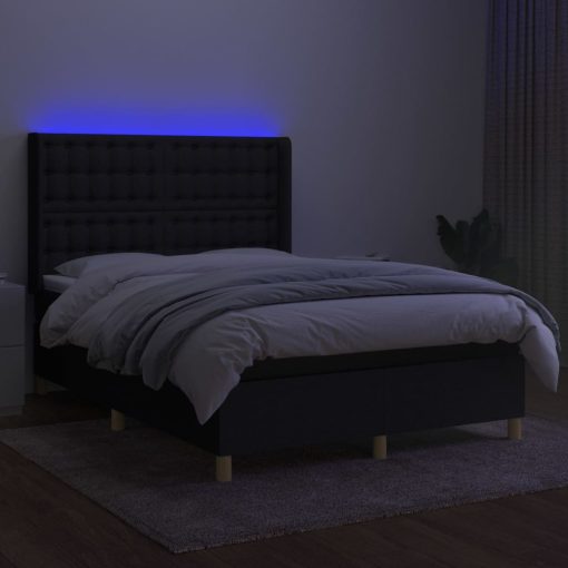 Box spring postelja z vzmetnico LED črna 140x200 cm blago - Image 3