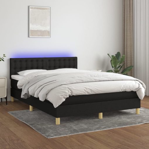 Box spring postelja z vzmetnico LED črna 140x200 cm blago
