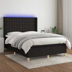 Box spring postelja z vzmetnico LED črna 140x200 cm blago