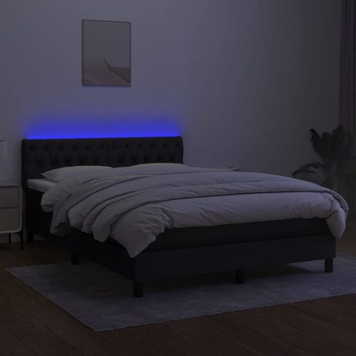 Box spring postelja z vzmetnico LED črna 140x200 cm blago - Image 4