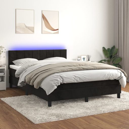 Box spring postelja z vzmetnico LED črna 140x200 cm žamet