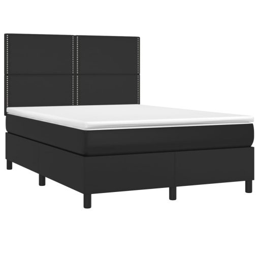 Box spring postelja z vzmetnico LED črna 140x200cm umetno usnje - Image 3