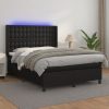 Box spring postelja z vzmetnico LED črna 140x200cm umetno usnje