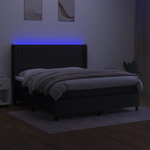 Box spring postelja z vzmetnico LED črna 160x200 cm blago - Image 3