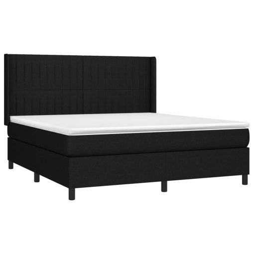 Box spring postelja z vzmetnico LED črna 160x200 cm blago - Image 4