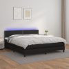 Box spring postelja z vzmetnico LED črna 160x200 cm um. usnje