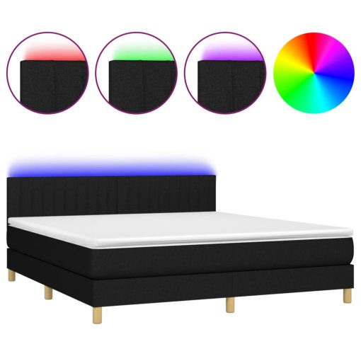 Box spring postelja z vzmetnico LED črna 180x200 cm blago - Image 2