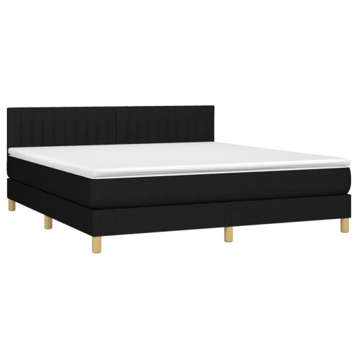 Box spring postelja z vzmetnico LED črna 180x200 cm blago - Image 4