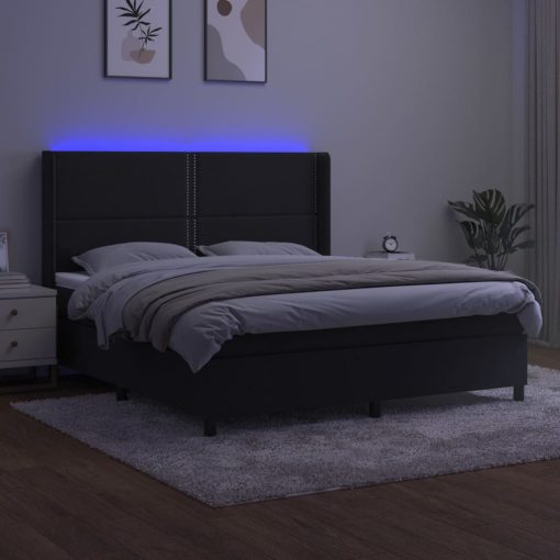 Box spring postelja z vzmetnico LED črna 180x200 cm žamet - Image 3