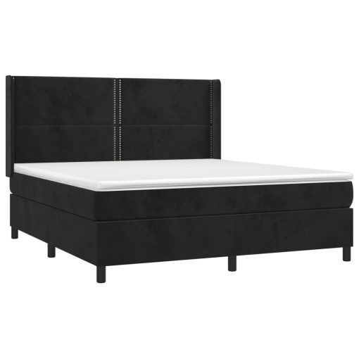 Box spring postelja z vzmetnico LED črna 180x200 cm žamet - Image 4