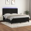 Box spring postelja z vzmetnico LED črna 180x200 cm žamet