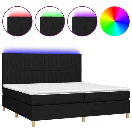 Box spring postelja z vzmetnico LED črna 200x200 cm blago - Image 2