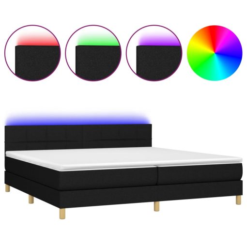 Box spring postelja z vzmetnico LED črna 200x200 cm blago - Image 2