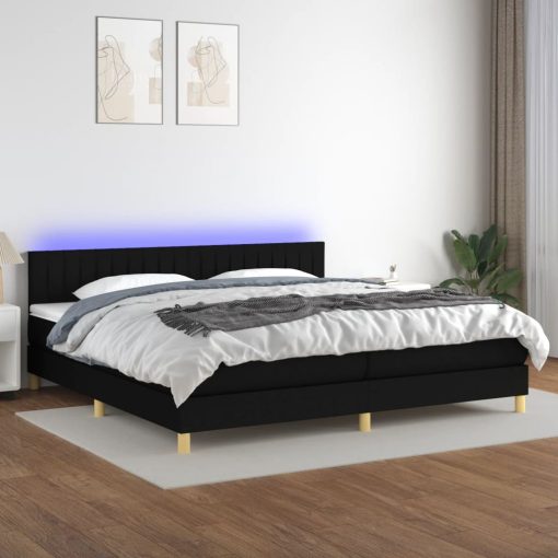 Box spring postelja z vzmetnico LED črna 200x200 cm blago