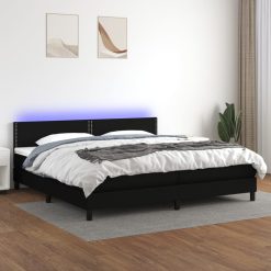 Box spring postelja z vzmetnico LED črna 200x200 cm blago