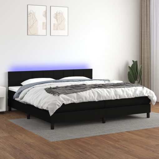 Box spring postelja z vzmetnico LED črna 200x200 cm blago