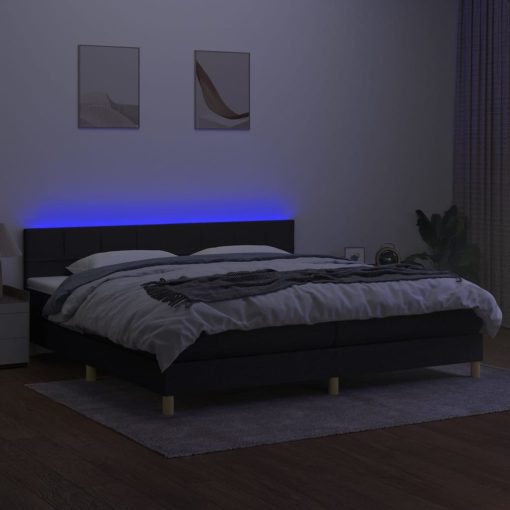 Box spring postelja z vzmetnico LED črna 200x200 cm blago - Image 4