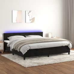 Box spring postelja z vzmetnico LED črna 200x200 cm žamet