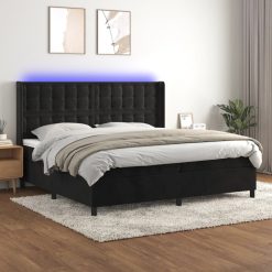 Box spring postelja z vzmetnico LED črna 200x200 cm žamet