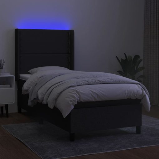 Box spring postelja z vzmetnico LED črna 80x200 cm blago - Image 3