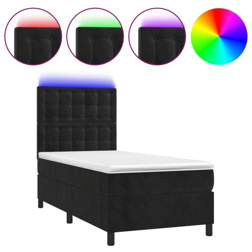 Box spring postelja z vzmetnico LED črna 80x200 cm žamet - Image 2