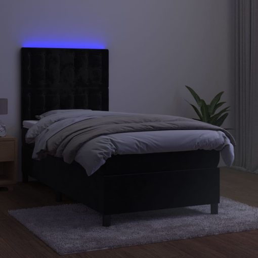 Box spring postelja z vzmetnico LED črna 80x200 cm žamet - Image 4