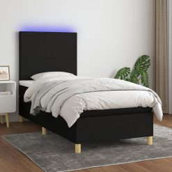 Box spring postelja z vzmetnico LED črna 90x190 cm blago